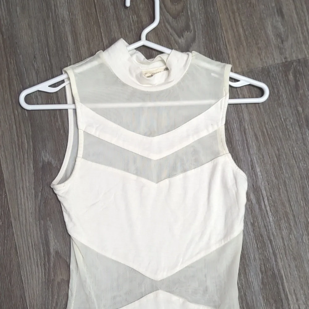 ❤️5/$25 Elegant Cream Sheer Sleeveless Top Body Suit - Picture 2 of 5